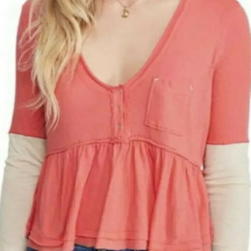 Free People‎ Heart of Mine Colorblock Camelia shirt